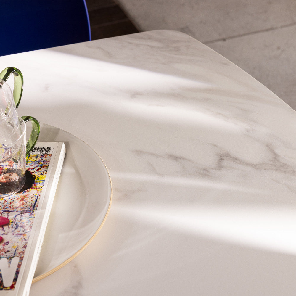 Table à manger DRAWER Reno 8 personnes effet marbre et bois