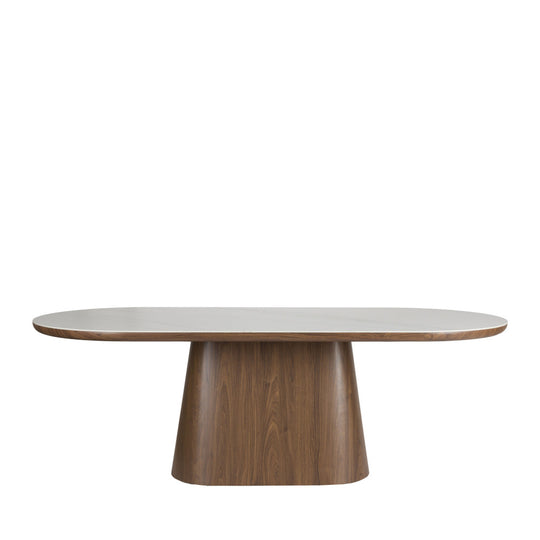 Table à manger ovale DRAWER Almira 8 personnes en pierre et bois foncé