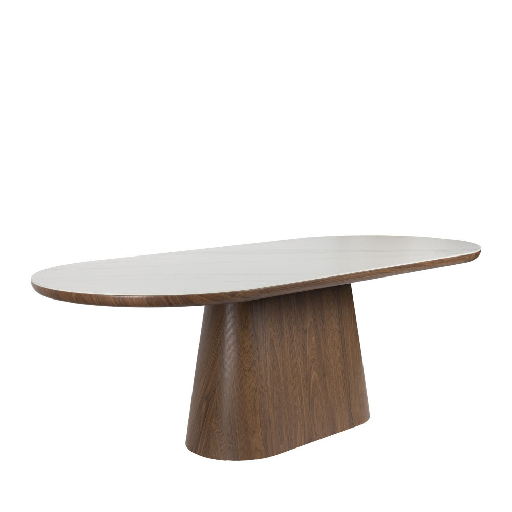 Table à manger ovale DRAWER Almira 8 personnes en pierre et bois foncé