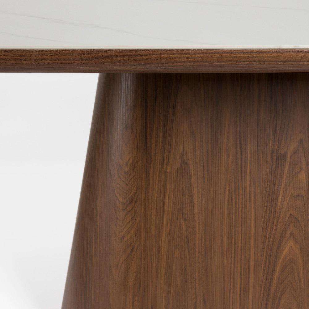 Table à manger ovale DRAWER Almira 8 personnes en pierre et bois foncé