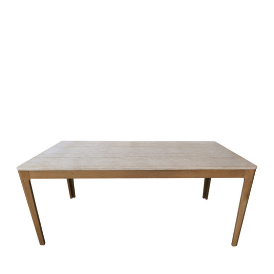 Table à manger Kielce 8 personnes effet travertin et bois Drawer - Léger défaut