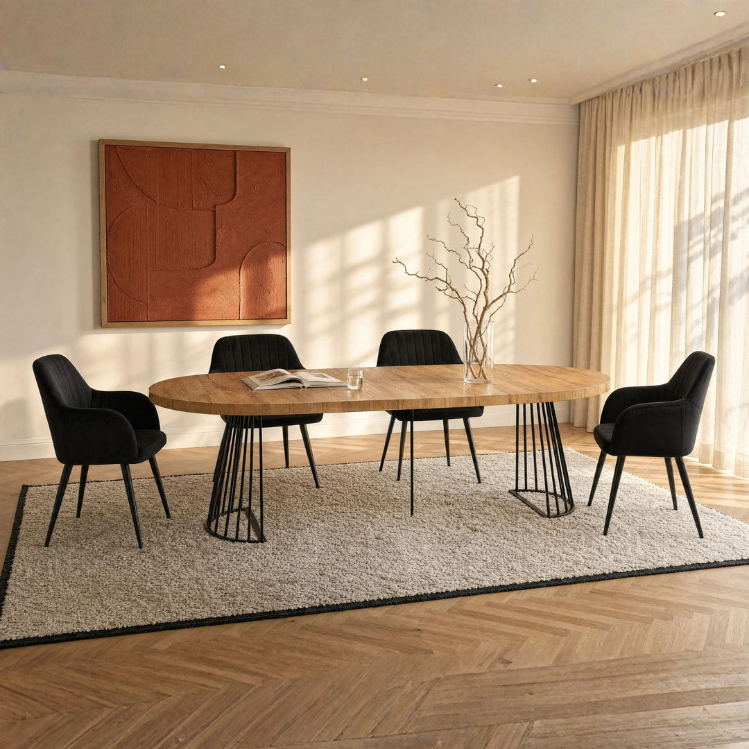 Table à manger extensible 2 à 12 personnes VENTE UNIQUE Firela en MDF et acier naturel et noir