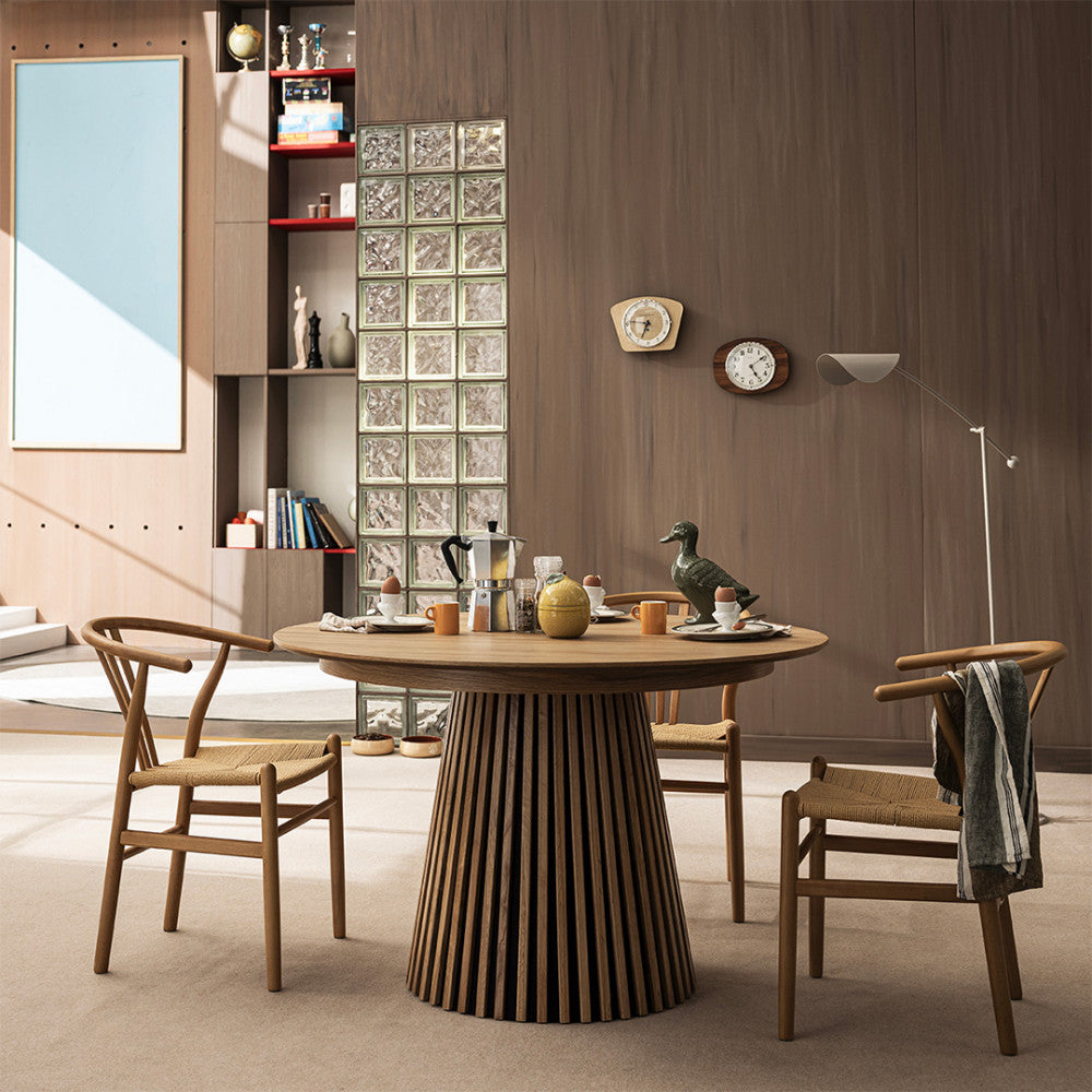 Table à manger extensible DRAWER Lea 4 à 8 personnes en bois clair ø120-200x120cm