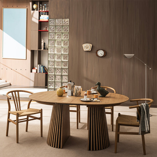 Table à manger extensible DRAWER Lea 4 à 8 personnes en bois clair ø120-200x120cm