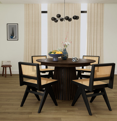 Table à manger Freya BESTMOBILIER ronde extensible effet bois foncé 4 à 8 personnes