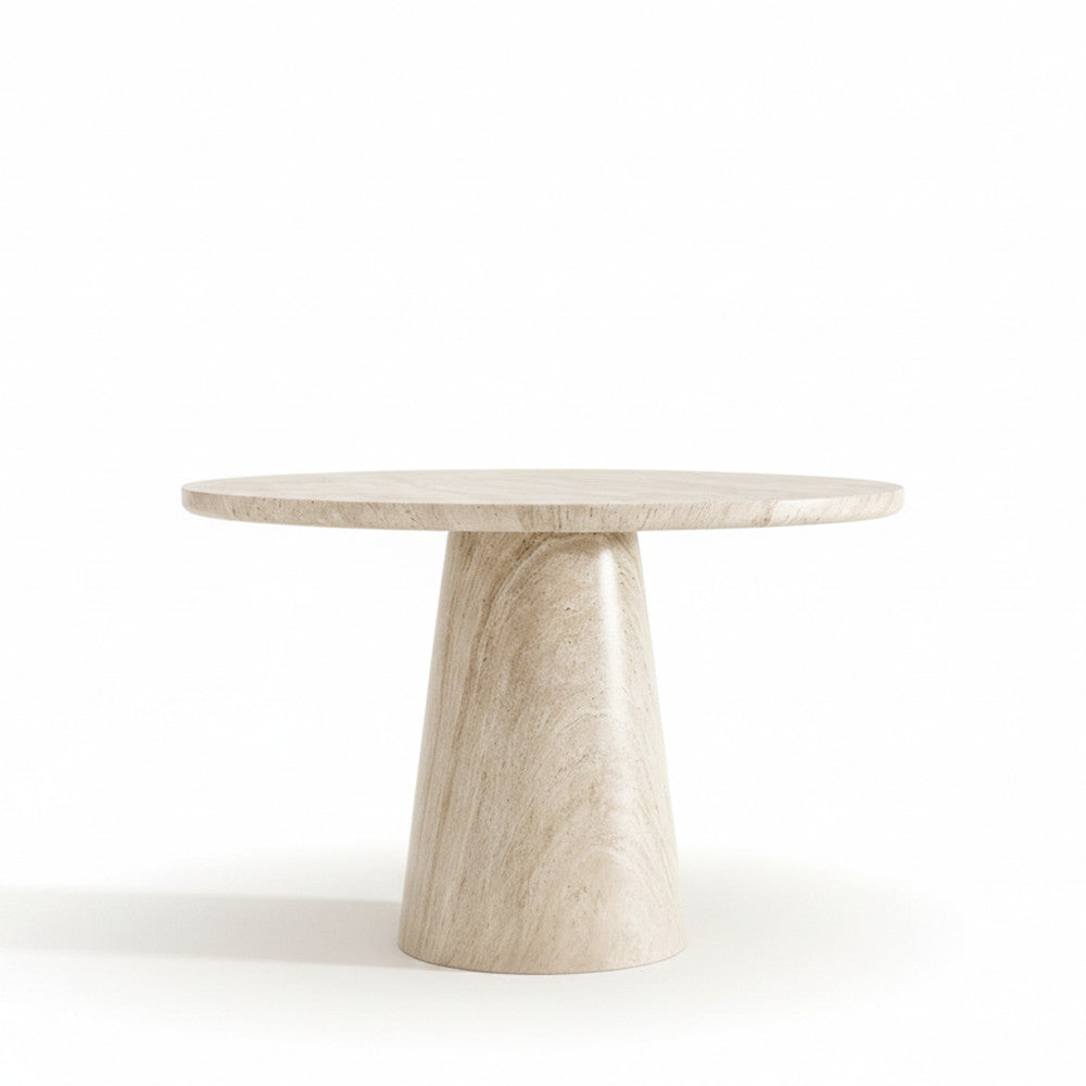 Table à manger Danli 4 personnes ronde effet travertin