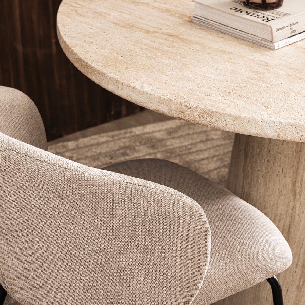 Table à manger 4 personnes ronde effet travertin Drawer - Léger défaut