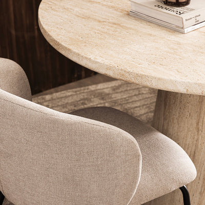 Table à manger 4 personnes ronde effet travertin Drawer - Léger défaut