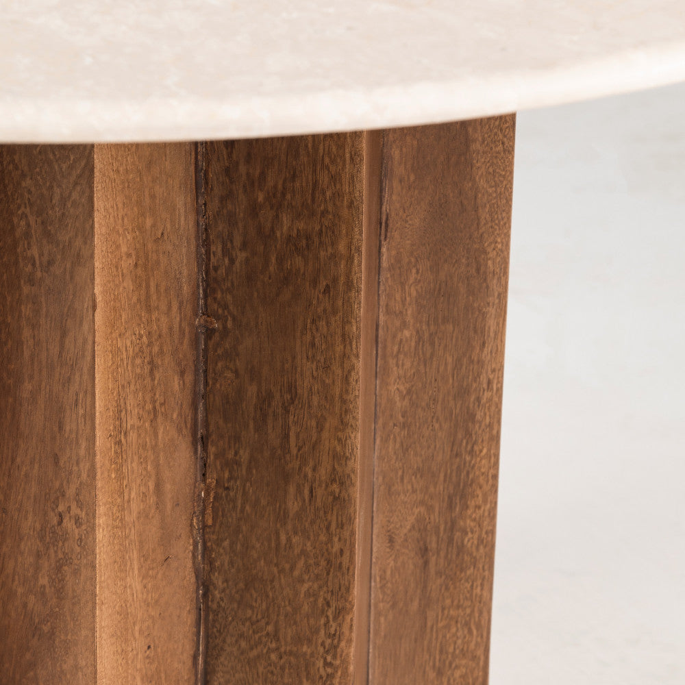 Table à manger DRAWER Sorong 4 personnes ronde en marbre et bois massif