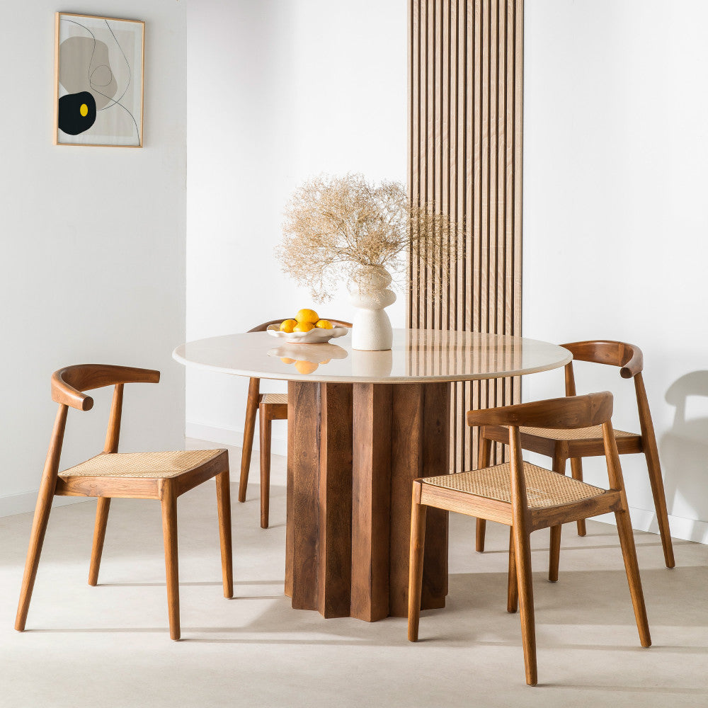 Table à manger DRAWER Sorong 4 personnes ronde en marbre et bois massif