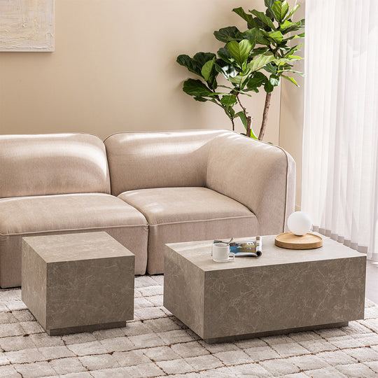 Table d'appoint DRAWER Lipani carrée effet marbre 40x40cm beige
