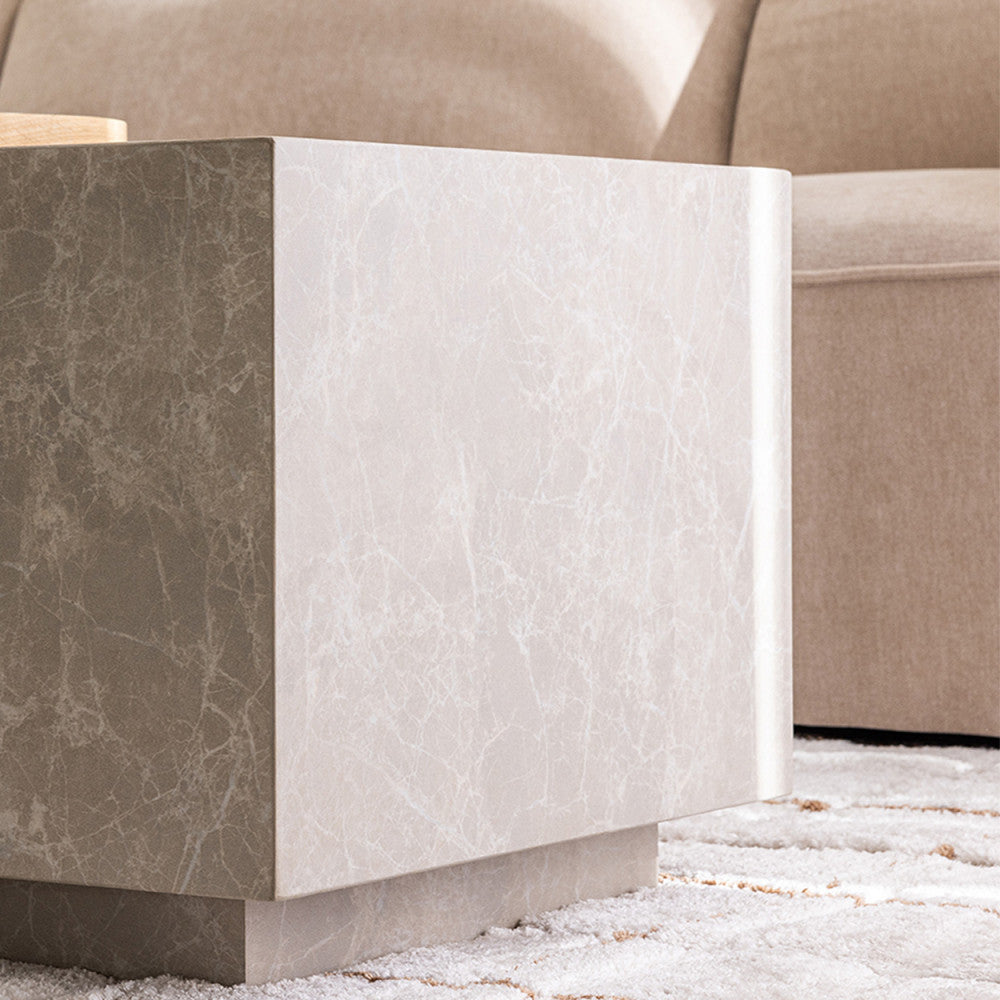 Table d'appoint DRAWER Lipani carrée effet marbre 40x40cm beige