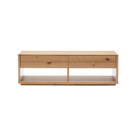 Table basse KAVE HOME Alguema 2 tiroirs en placage de chêne finition naturelle 140 x 60 cm