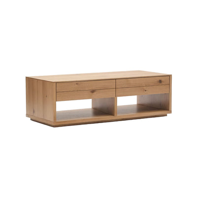 Table basse KAVE HOME Alguema 2 tiroirs en placage de chêne finition naturelle 140 x 60 cm
