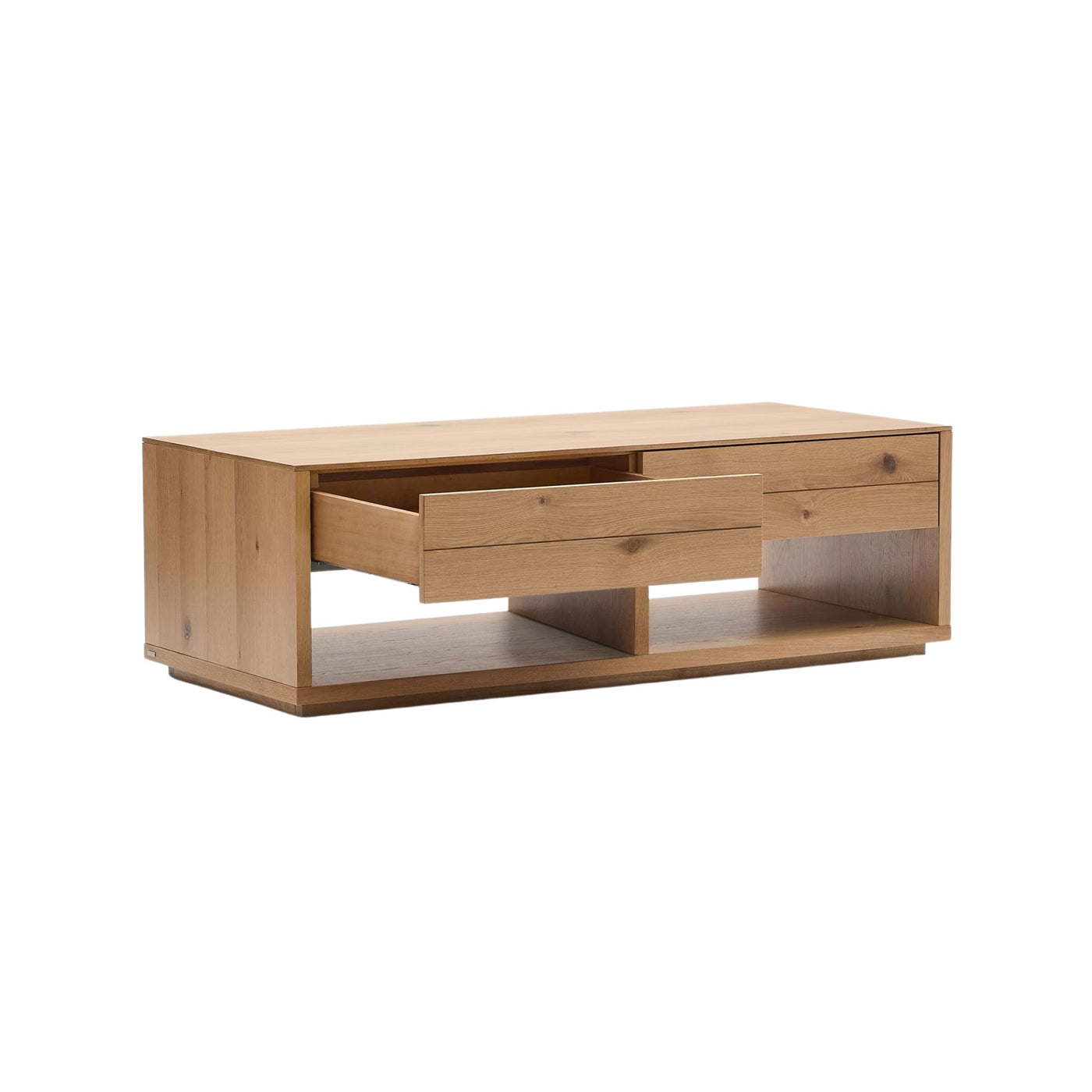 Table basse KAVE HOME Alguema 2 tiroirs en placage de chêne finition naturelle 140 x 60 cm