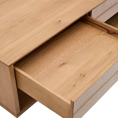 Table basse KAVE HOME Alguema 2 tiroirs en placage de chêne finition naturelle 140 x 60 cm