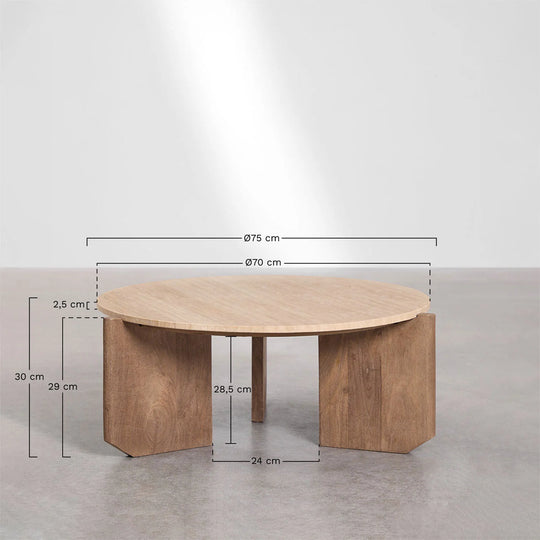 Table basse ronde SKLUM Lavinia en pierre naturelle et bois de manguier Ø70 cm