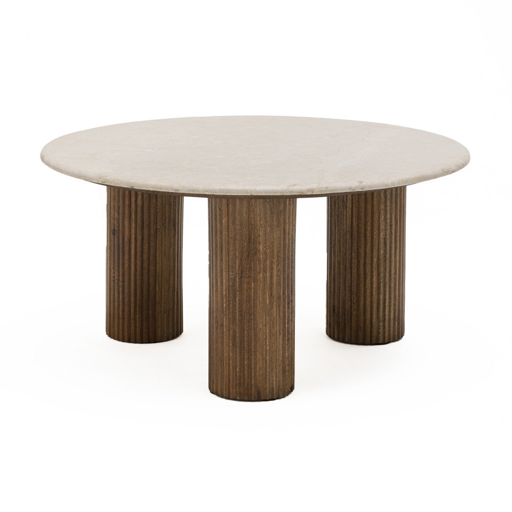 Table basse DRAWER Sula en marbre et bois massif ø80cm