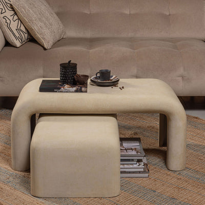 Lot de 2 tables basses organiques DRAWER Stani effet béton Beige