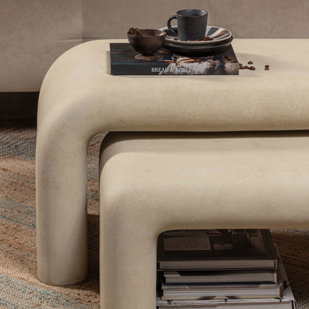 Lot de 2 tables basses organiques DRAWER Stani effet béton Beige