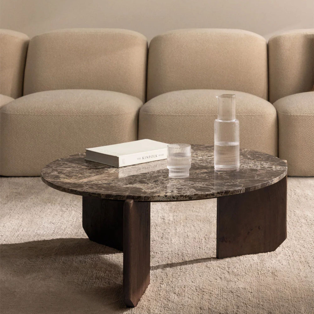 Table basse ronde SKLUM Lavinia en pierre naturelle et bois de manguier Ø70 cm