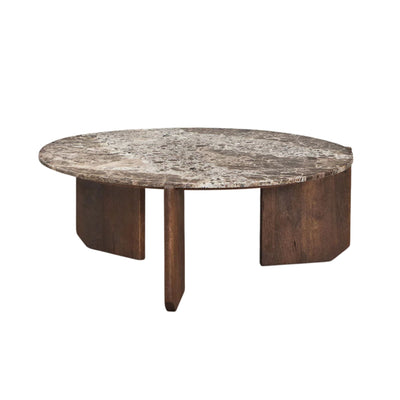 Table basse ronde SKLUM Lavinia en pierre naturelle et bois de manguier Ø85 cm