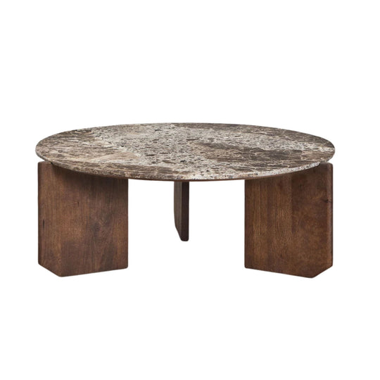 Table basse ronde SKLUM Lavinia en pierre naturelle et bois de manguier Ø70 cm