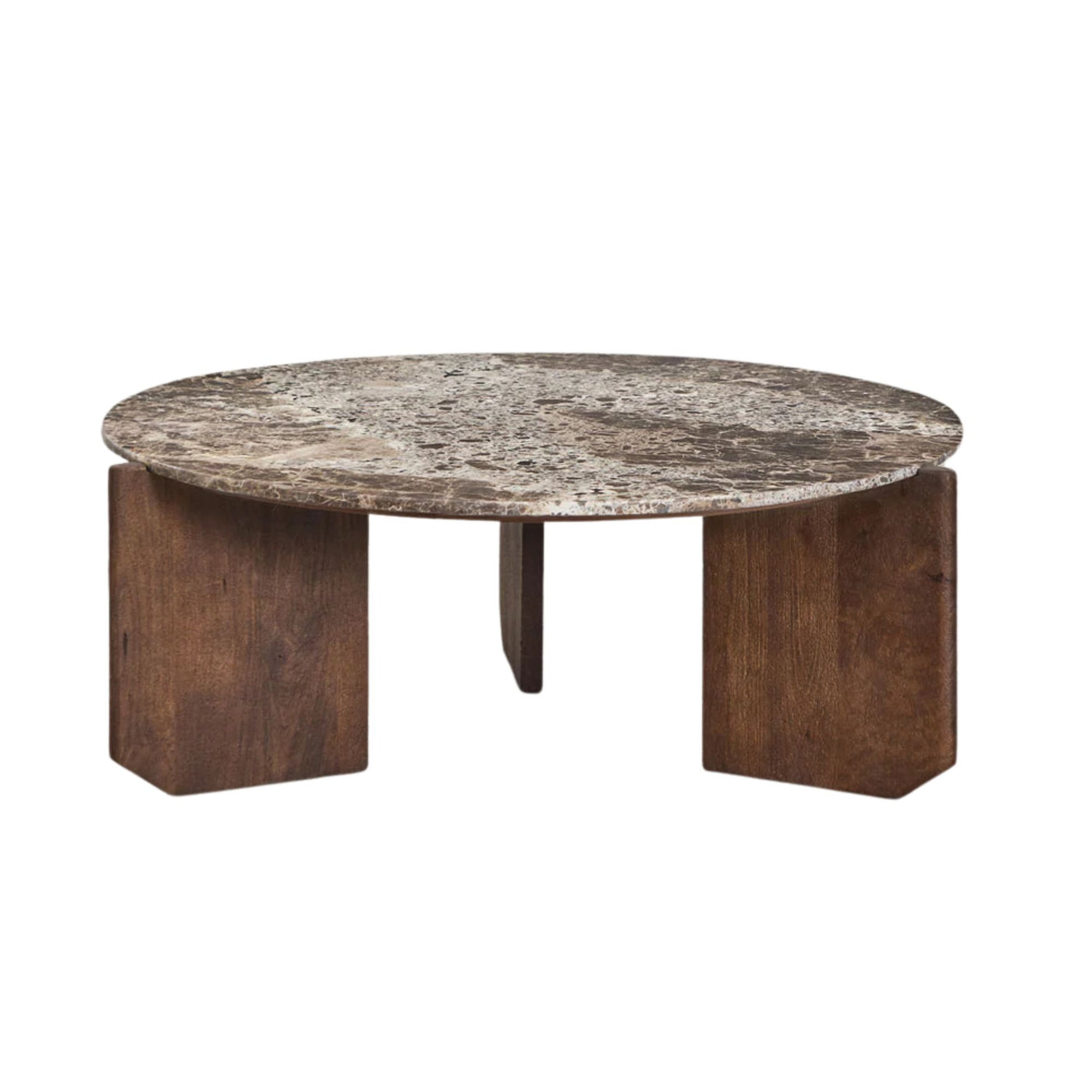 Table basse ronde SKLUM Lavinia en pierre naturelle et bois de manguier Ø85 cm