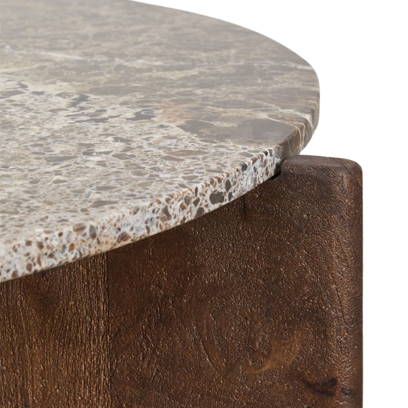 Table basse ronde SKLUM Lavinia en pierre naturelle et bois de manguier Ø85 cm