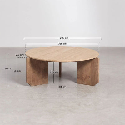 Table basse ronde SKLUM Lavinia en pierre naturelle et bois de manguier Ø85 cm