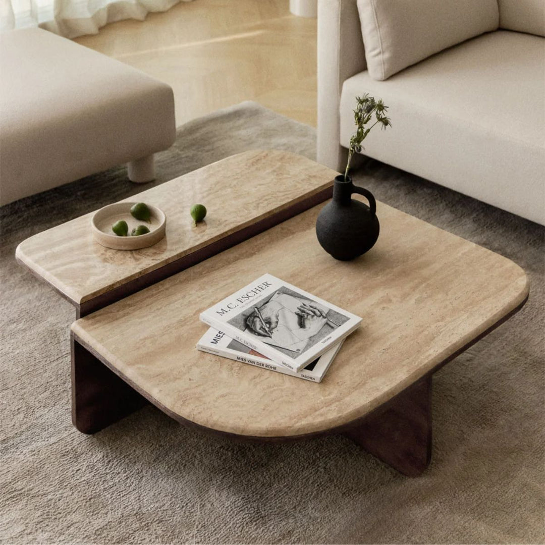 Table basse SKLUM Clotsh 90x90 cm en pierre naturelle et bois de manguier