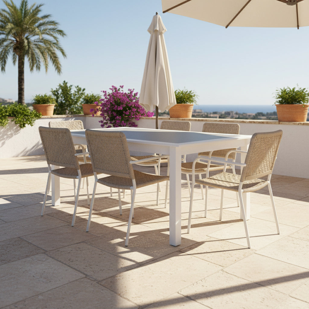 Table de jardin extensible HESPERIDE Allure gris & blanc 10 places en aluminium traité époxy