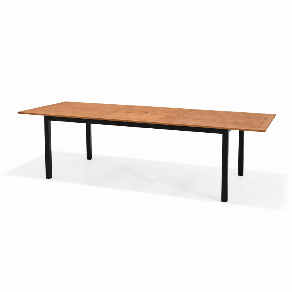 Table de Jardin Extensible 180/240cm en Bois Eucalyptus FSC et 6 fauteuils alu noir Gaya HYBA