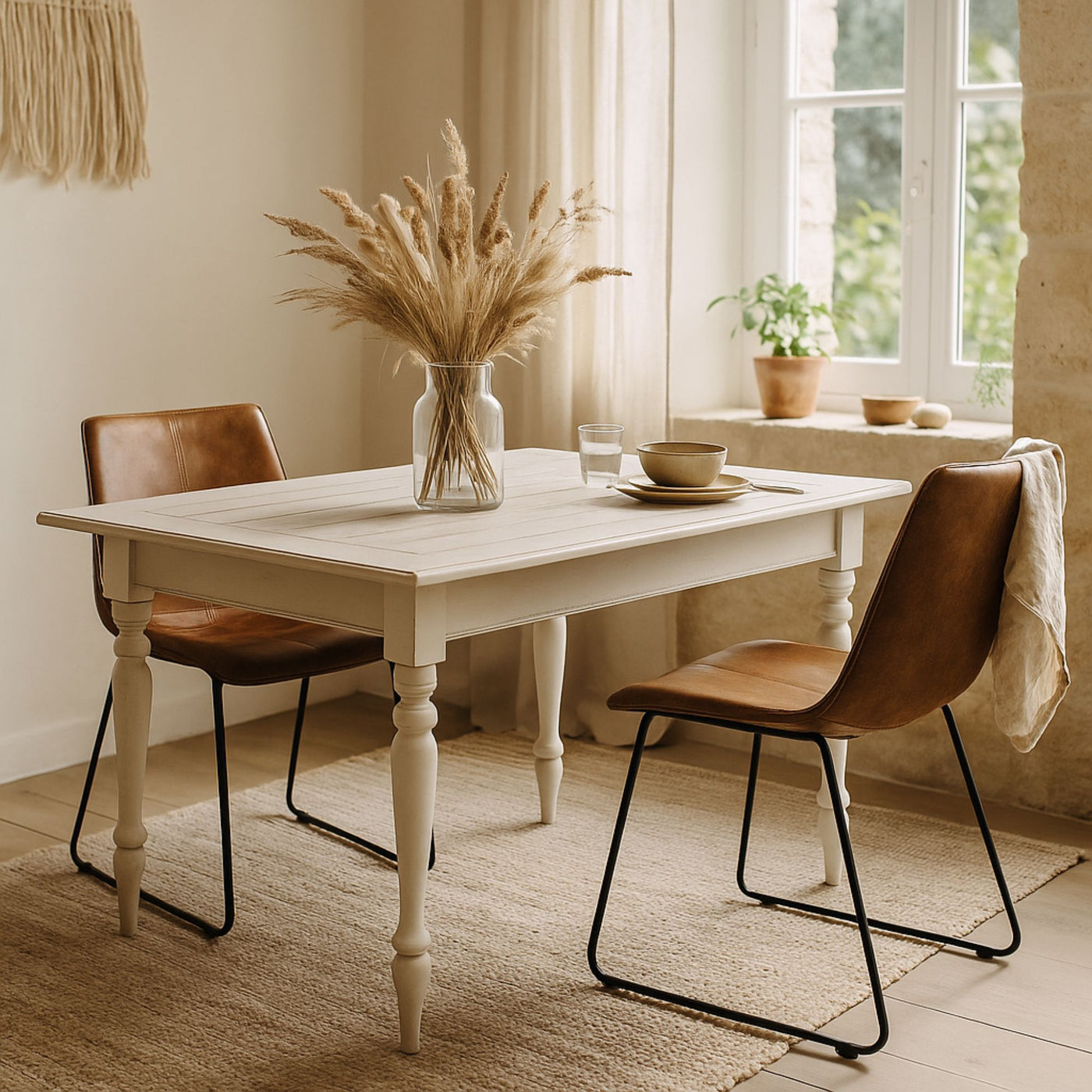 Table extensible LES TENDANCES Kolita 150 à 240 cm en bois de manguier blanc patiné