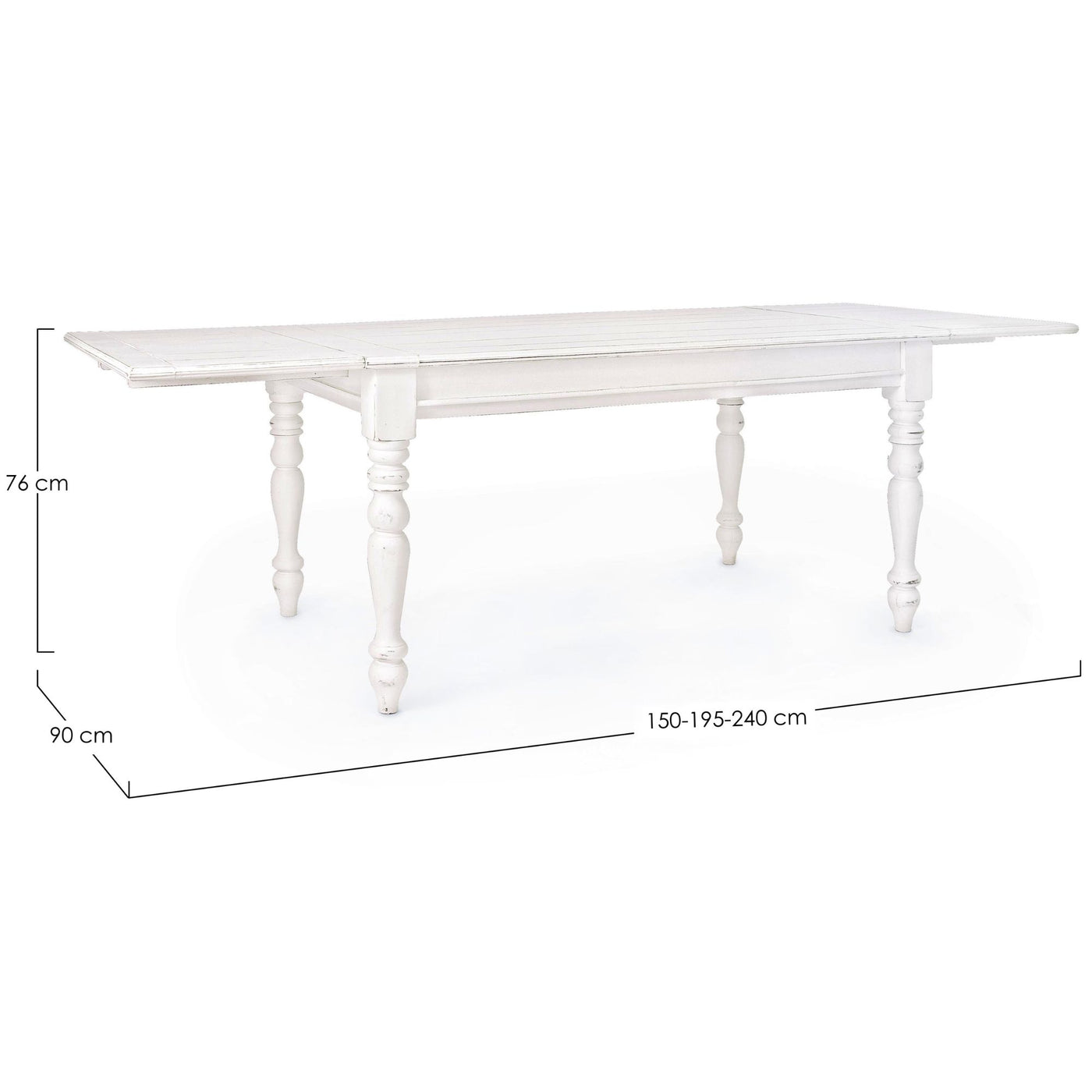 Table extensible LES TENDANCES Kolita 150 à 240 cm en bois de manguier blanc patiné