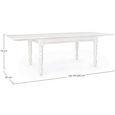 Table extensible LES TENDANCES Kolita 150 à 240 cm en bois de manguier blanc patiné