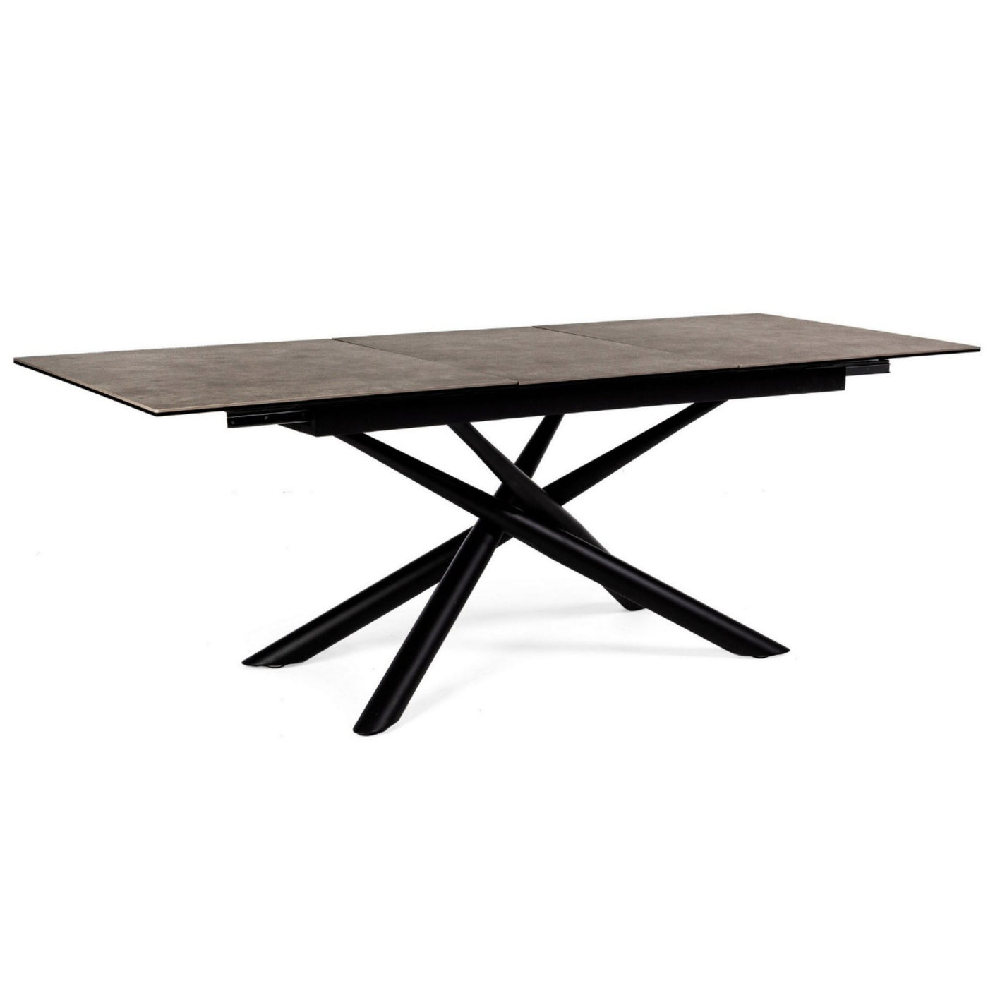 Table extensible LES TENDANCES Seray 6 à 10 places 160 à 220 cm en céramique marron et acier noir