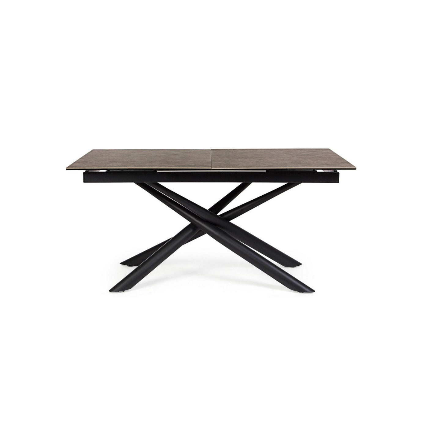 Table extensible LES TENDANCES Seray 6 à 10 places 160 à 220 cm en céramique marron et acier noir