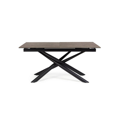 Table extensible LES TENDANCES Seray 6 à 10 places 160 à 220 cm en céramique marron et acier noir