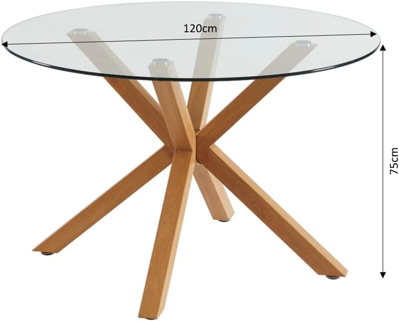 Table ronde BAITA Harry en verre et effet chêne 120cm