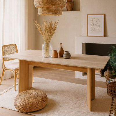 Table travertin chêne massif blanchi, Mindo AM.PM