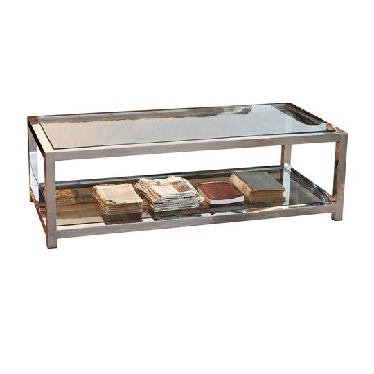 Table basse LOBERON Clayton en verre et inox argenté — photo produit