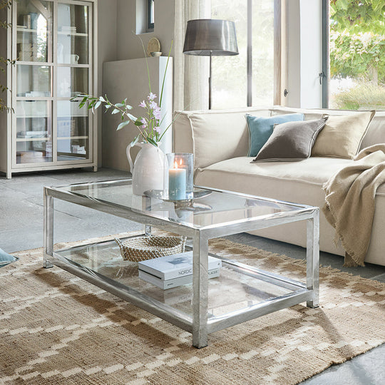 Table basse LOBERON Clayton en verre et inox argenté — photo produit