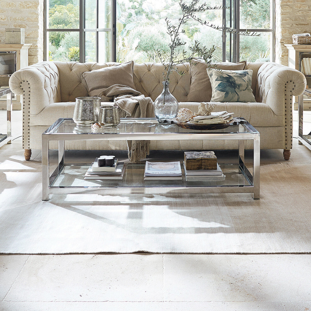 Table basse LOBERON Clayton en verre et inox argenté — photo produit
