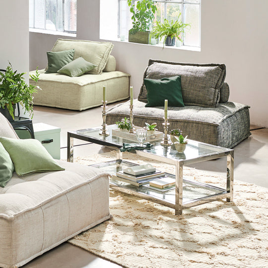 Table basse LOBERON Clayton en verre et inox argenté — photo produit