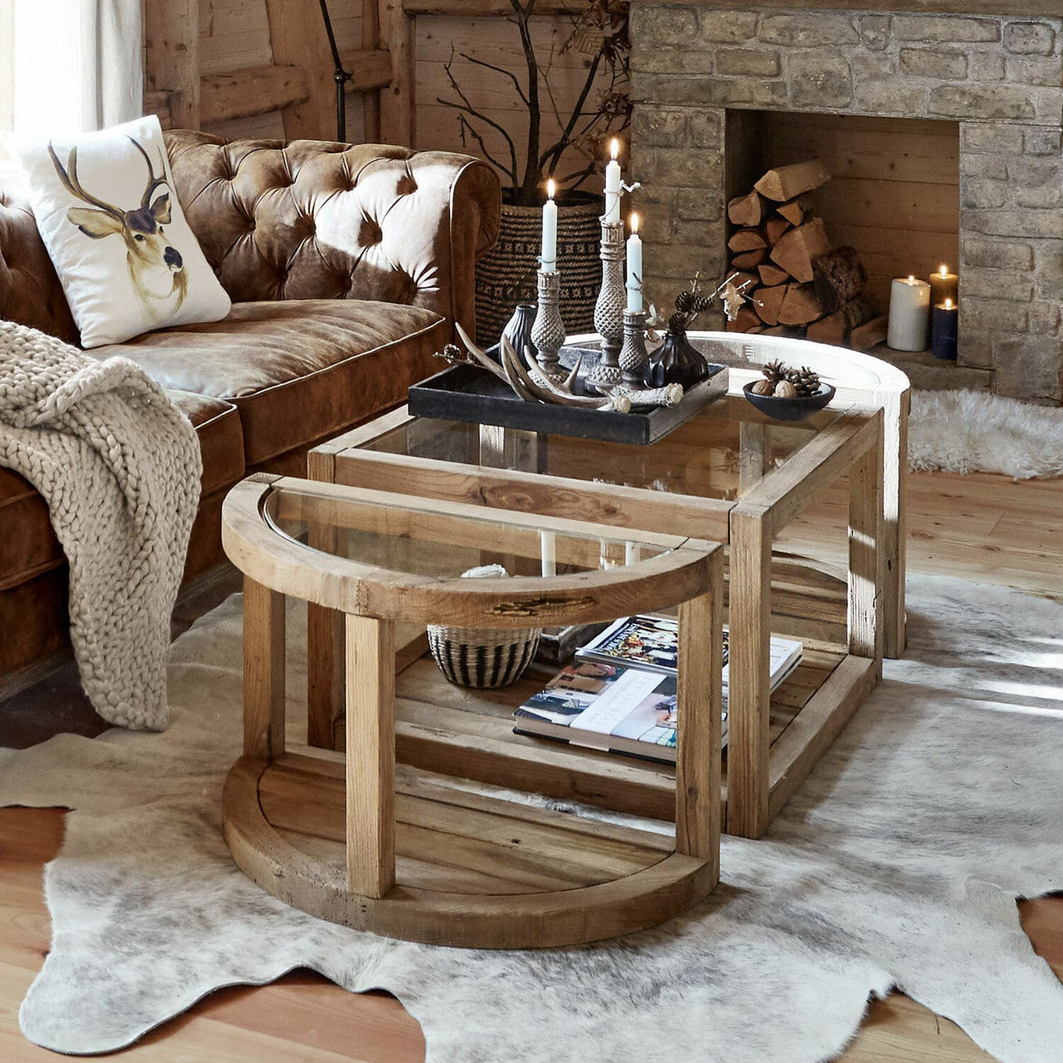 Table basse ovale LOBERON Hyllorian en 3 modules en bois de pin — photo produit
