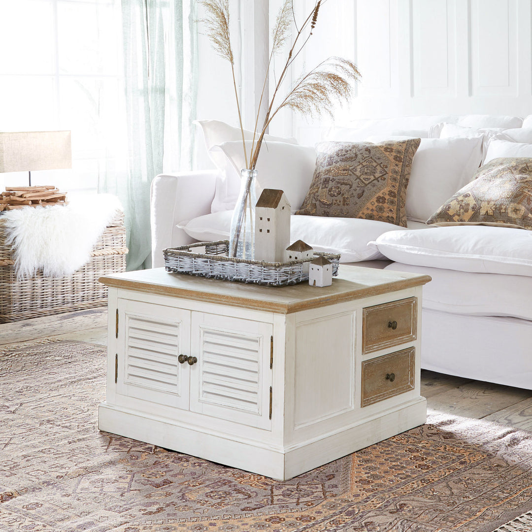 Table basse LOBERON Cloverport en bois massif blanc — photo produit