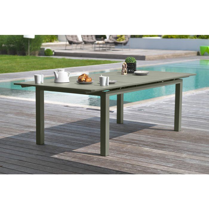 Table de jardin DCB GARDEN 10 places en aluminium kaki 180/240x100 cm avec rallonge automatique — photo produit