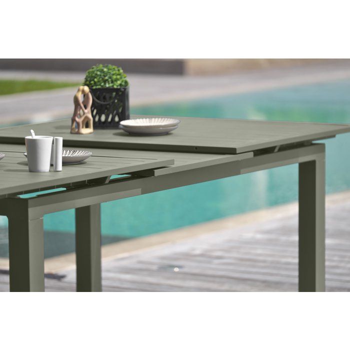 Table de jardin DCB GARDEN 10 places en aluminium kaki 180/240x100 cm avec rallonge automatique — photo produit