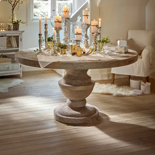 Table ronde LOBERON Retonfey en bois massif marron vieilli — photo produit